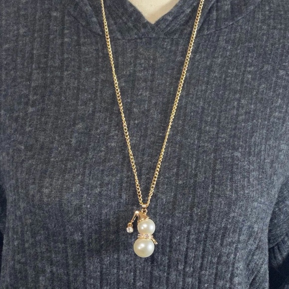 Snowman Gold Tone & Clear Crystals Necklace - Picture 2 of 6